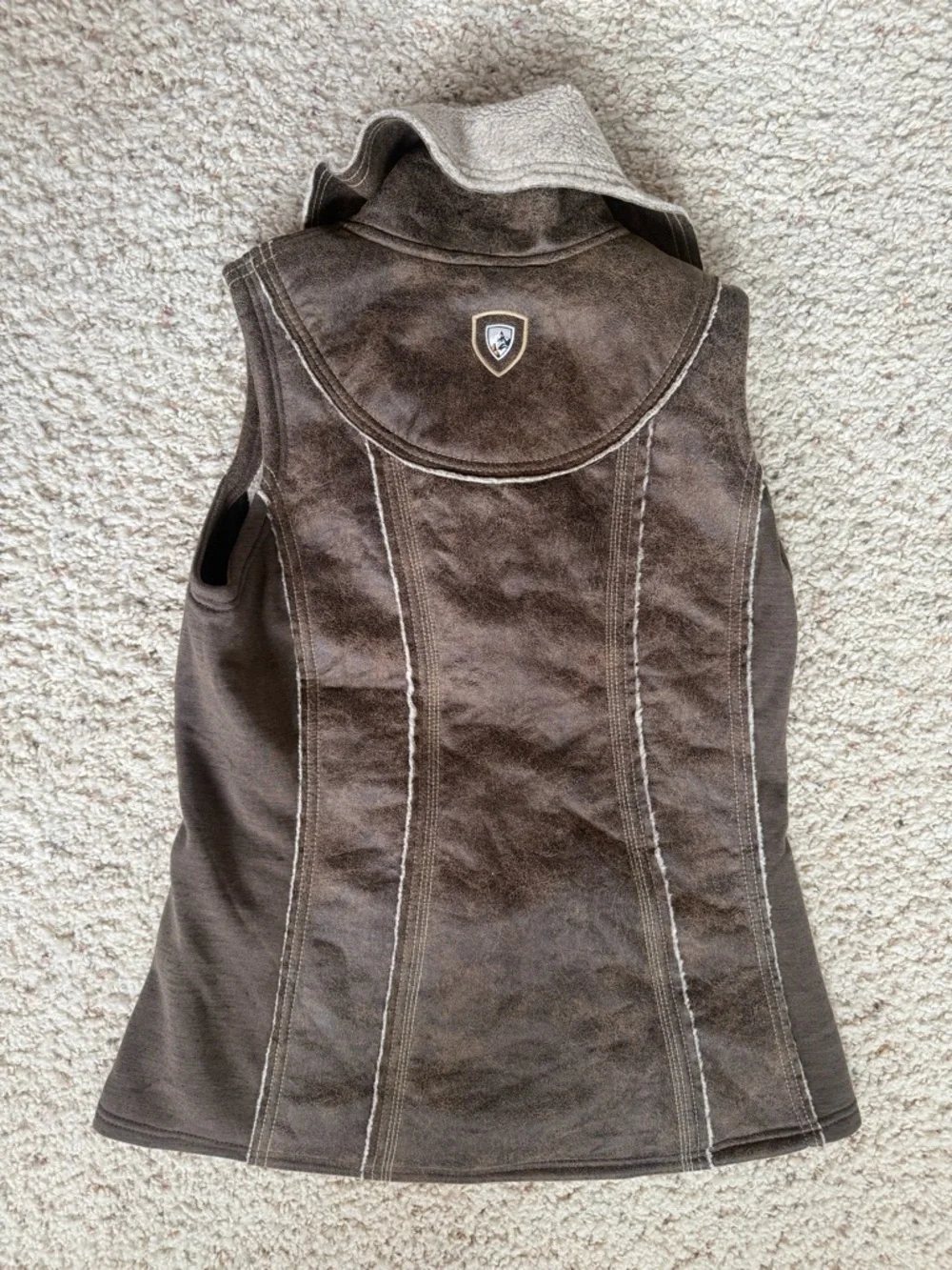 KUHL Projekt Dani Sherpa Vest Womens Brown Faux Leather Wool Outdoor Medium - Picture 9 of 12